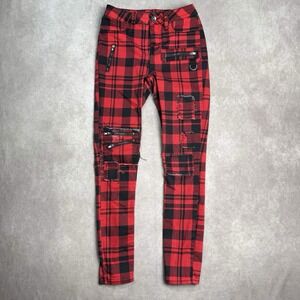 Blackheart Super Skinny Red Black Plaid Grunge Y2K Style Size 5 Jeans Stretch